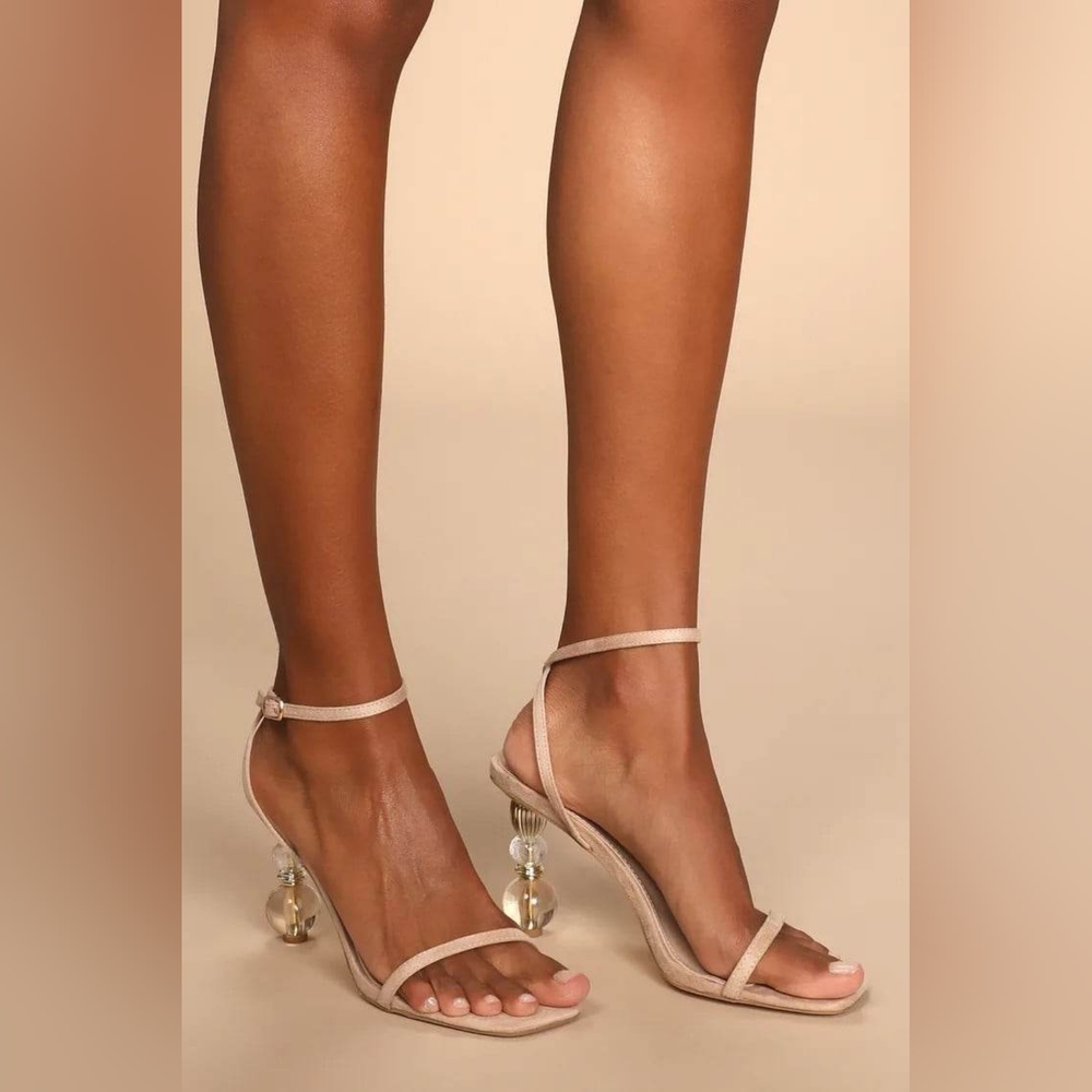 Kyrene Light Nude Suede Sculpted Heel Ankle Strap Sandals